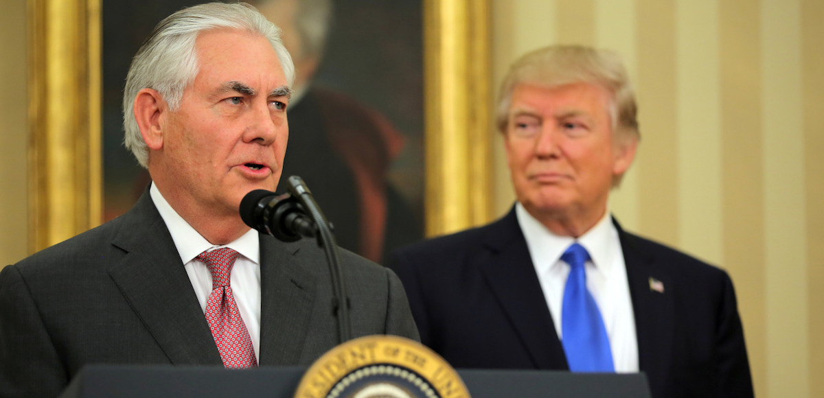 U.S. Secretary of State Rex Tillerson, accompanied by U.S. President Donald J. Trump, speaks after his swearing-in ceremony on February 1, 2017. (Photo: Reuters)