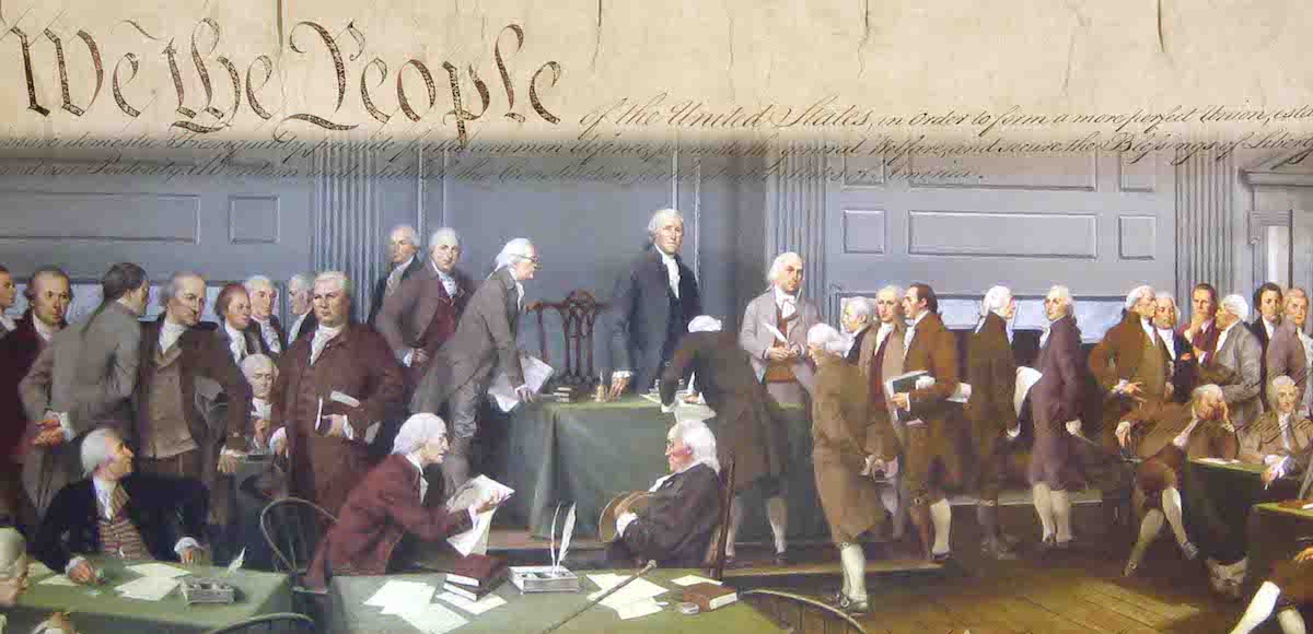 George Washington presides over the Constitutional Convention, which took place from May 25 to September 17, 1787, in Philadelphia, Pennsylvania.
