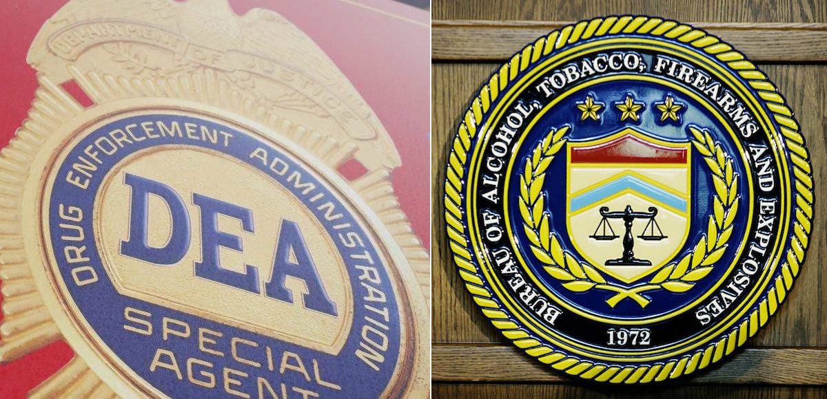 The U.S. Drug Enforcement Administration (DEA), left, and the Bureau of Alcohol, Tobacco, Firearms and Explosives (ATF), right.