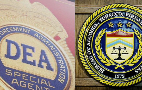 The U.S. Drug Enforcement Administration (DEA), left, and the Bureau of Alcohol, Tobacco, Firearms and Explosives (ATF), right.