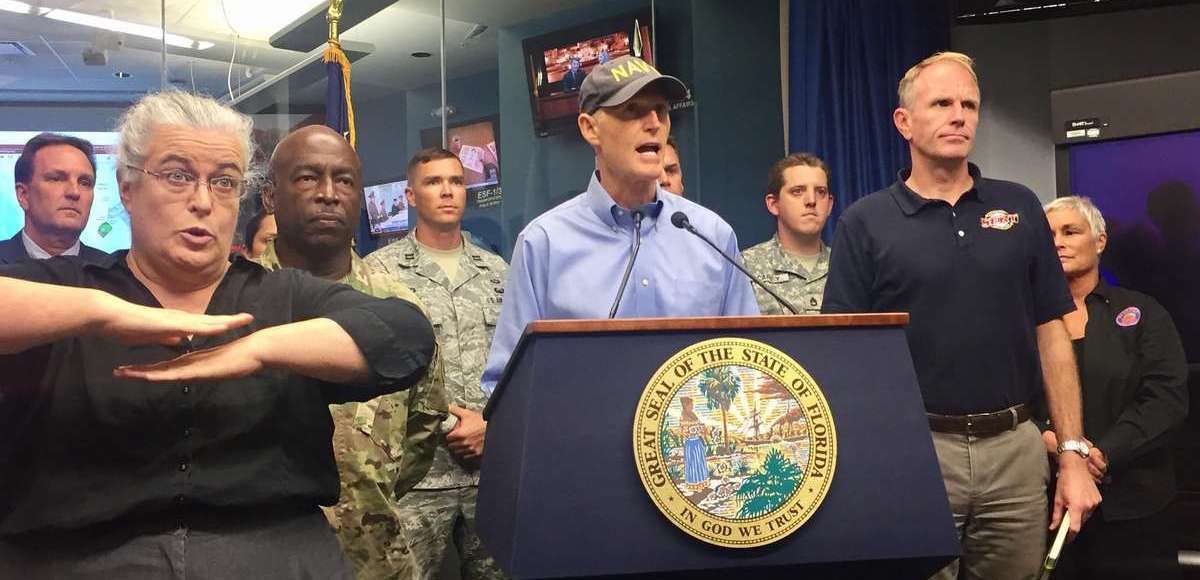 Florida Governor Rick Scott meets with his team and officials in preparation for Hurricane Irma in Tallahassee on September 7, 2017.