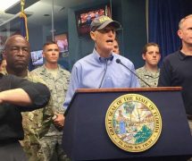 Florida Governor Rick Scott meets with his team and officials in preparation for Hurricane Irma in Tallahassee on September 7, 2017.