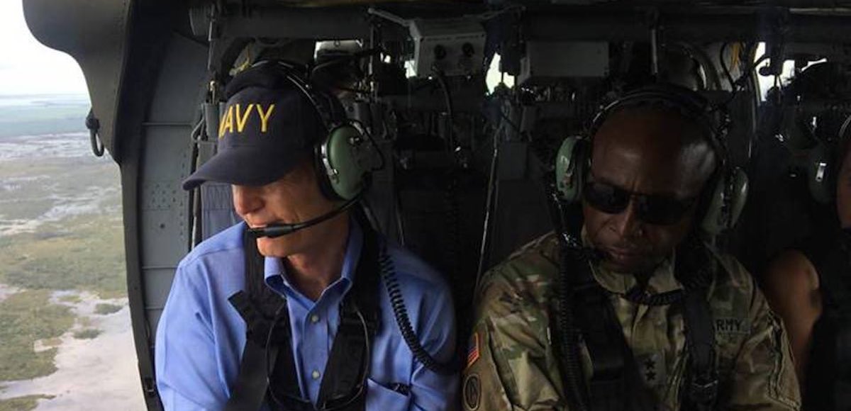 Governor Rick Scott heads to the Florida Keys via helicopter to survey the damage and from Hurricane Irma. (Photo: Courtesy of the Florida Governor's Office)