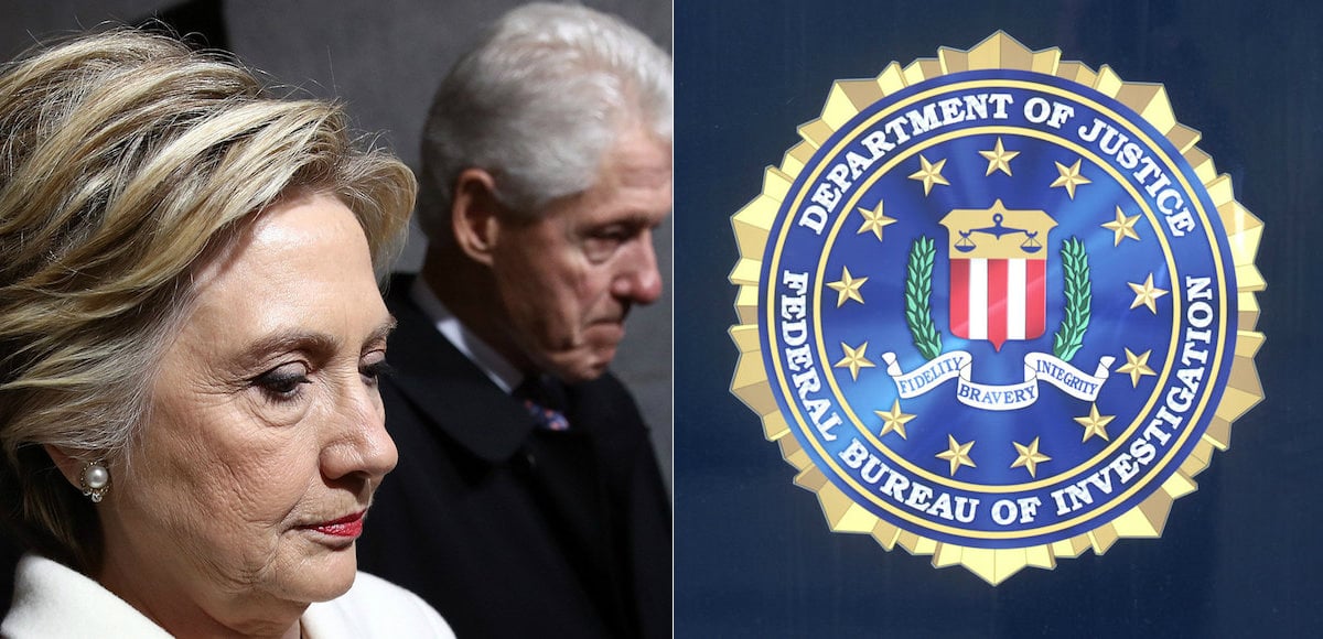 Hillary Clinton and Bill Clinton, left, attend a meeting with President Donald J. Trump on Inauguration Day. FBI graphic, right. (Photo: AP)