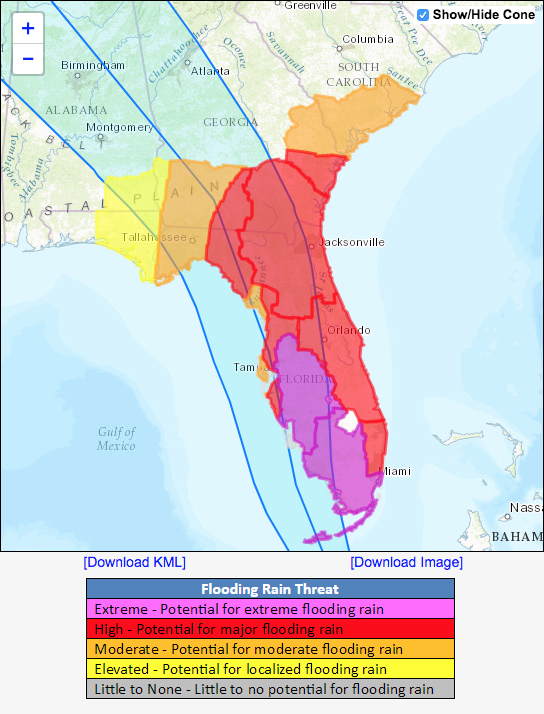 Map of Flood Threats and Potential Impacts North Central Florida (Source: National Hurricane Center in Tallahassee, Florida.)