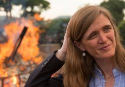Former U.S. Ambassador to the United Nations Samantha Power stands near the first Cameroon Ivory Burn at the Palais des Congres in Yaounde, Cameroon. (Photo: AP)