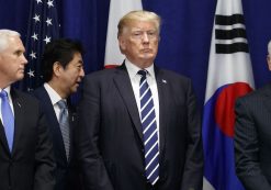 Japanese Prime Minister Shinzo Abe walks to his seat at a luncheon with President Donald Trump and South Korean President Moon Jae-in at the Palace Hotel during the United Nations General Assembly, Thursday, Sept. 21, 2017, in New York. From left, Vice President Mike Pence, Abe, Trump, and Secretary of State Rex Tillerson. (Photo: AP Photo)
