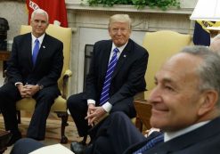 Vice President Mike Pence looks on with President Donald Trump during a meeting with Senate Minority Leader Chuck Schumer, D-N.Y., and other Congressional leaders in the Oval Office of the White House, Wednesday, Sept. 6, 2017, in Washington. (Photo: AP)