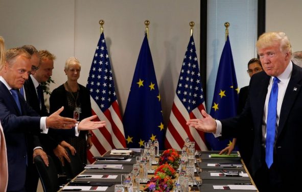 U.S. President Donald Trump, right, and the President of the European Council Donald Tusk meet in Brussels on May 25, 2017. (Photo: Reuters)