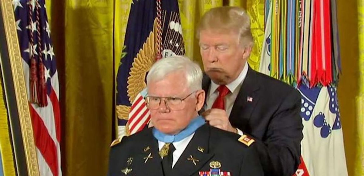 President Donald Trump awards retired Army Captain Gary "Mike" Rose the Medal of Honor, reserved for men and women who fought "valiantly" in the line of duty. (Photo: SS)