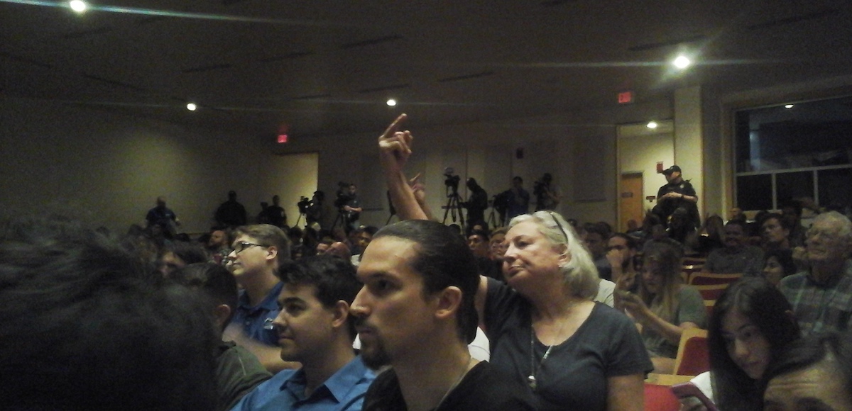 Protestors repeatedly shouted profanities at and gave Richard Spencer the middle finger as he was speaking at the University of Florida (UF) on Hull Road in Gainesville, Florida on October 19, 2017. (Photo: People's Pundit Daily)