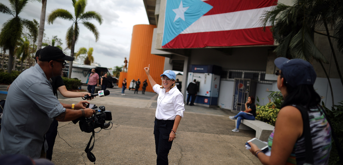 Mayor of San Juan Carmen Yulin Cruz talks with journalists outside of the government center at the Roberto Clemente Coliseum days after Hurricane Maria, in San Juan, Puerto Rico September 30, 2017. (Photo: Reuters)