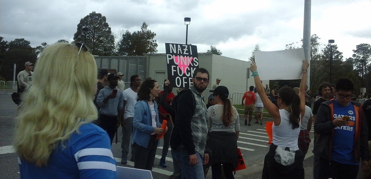 Antifa and protestors march against Richard Spencer speaking at the University of Florida (UF) on Hull Road in Gainesville, Florida on October 19, 2017. (Photo: People's Pundit Daily)