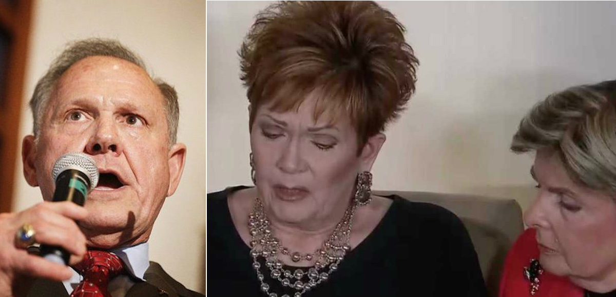 Former Alabama Chief Justice and Republican candidate for U.S. Senate Roy Moore, left, and Beverly Young Nelson, center, with Gloria Allred, right.