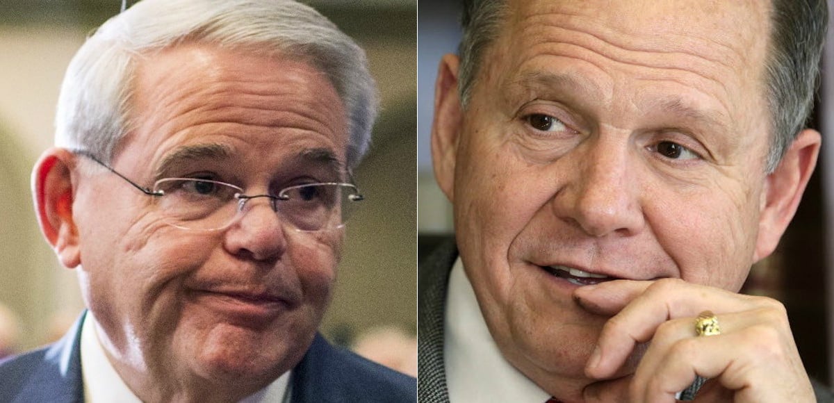 Senator Robert Menendez, D-N.J., and former Alabama Chief Justice Roy Moore, right. (Photos: AP/Reuters)