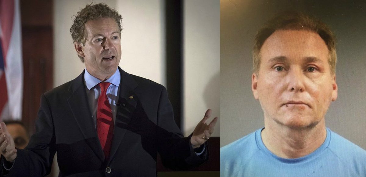 Sen. Rand Paul, R-Ky., left, speaks to supporters in Hebron, Kentucky on August 11, 2017. Rene Boucher, right, who was arrested and charged with assaulting and injuring U.S. Sen. Rand Paul, R-Kty. (Photos: AP/Warren County Regional Jail)