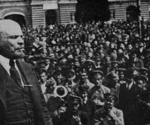 Vladimir Lenin rallies a huge crowd of supporters before storming the Winter Palace during the Bolshevik Revolution.