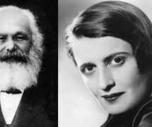 Karl Marx, left, the author of the 1848 pamphlet The Communist Manifesto, and Ayn Rand, right, the Russian-American author of Atlas Shrugged.