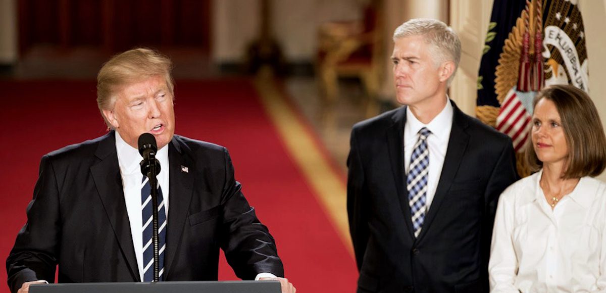 Judge Neil Gorsuch, his wife Louise, with President Donald Trump during the nomination announcement in the East Room of the White House on January 31, 2017. (Photo: White House)