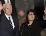 U.S. Vice President Mike Pence and his wife Karen wave as they landed at Tel Aviv airport Sunday, Jan. 21, 2018. Pence will pay a three day visit to Israel. (Photo: AP)
