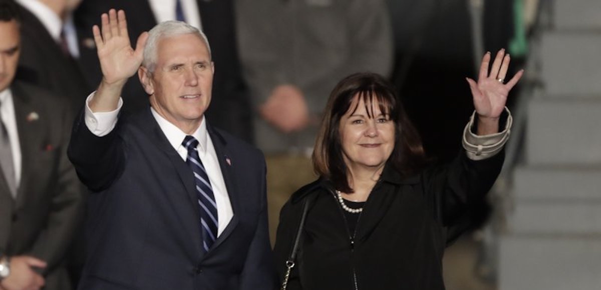 U.S. Vice President Mike Pence and his wife Karen wave as they landed at Tel Aviv airport Sunday, Jan. 21, 2018. Pence will pay a three day visit to Israel. (Photo: AP)