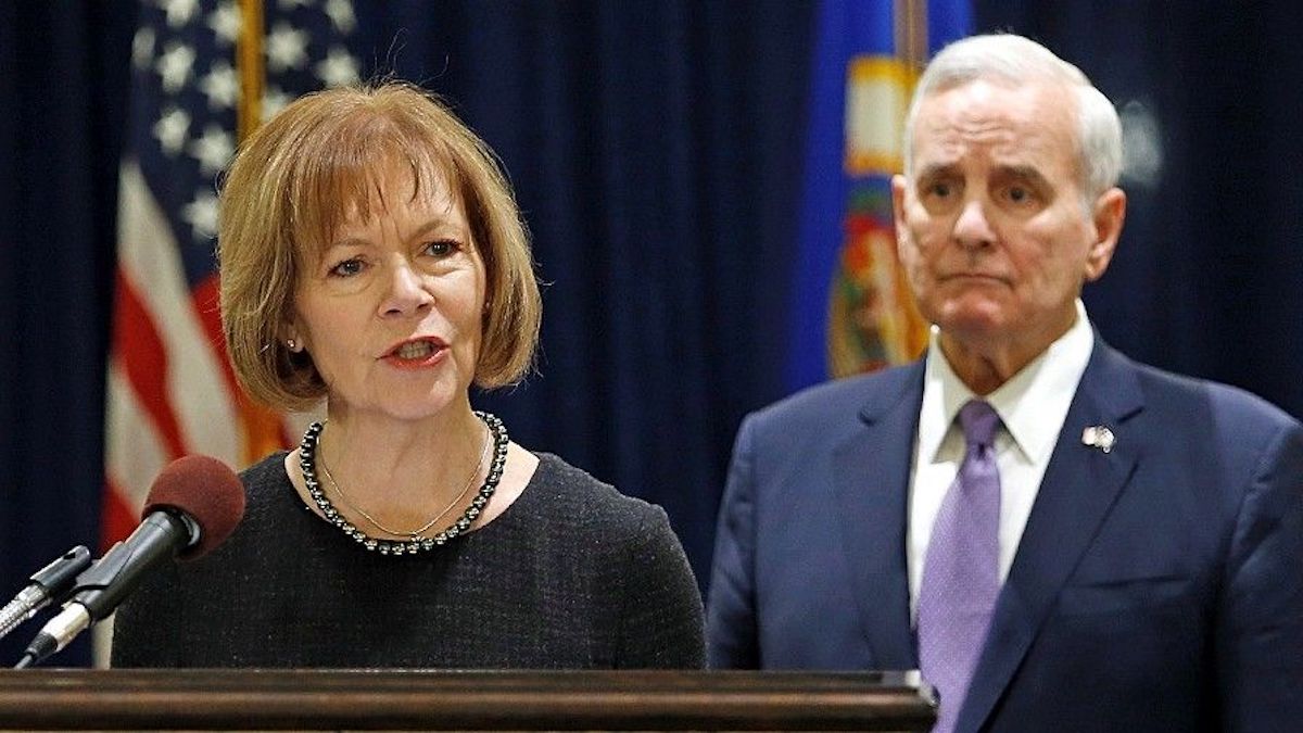 Minnesota Lt. Gov. Tina Smith answers a question after Minnesota Gov. Mark Dayton (D) announced Smith to replace U.S. Sen. Al Franken at the State Capitol in St. Paul, Minn., on Dec. 13, 2017. (Photo: Reuters)