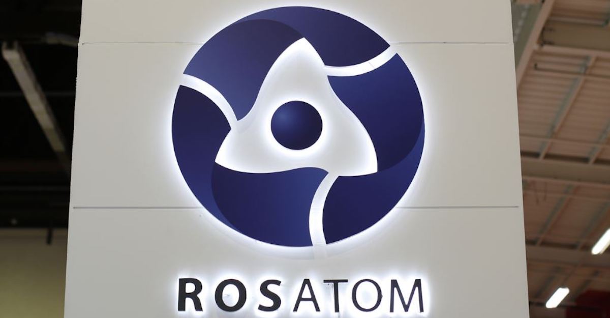 The logo of Russian state nuclear monopoly Rosatom is pictured at the World Nuclear Exhibition 2014 in Le Bourget, near Paris, October 14, 2014. (Photo: AP)