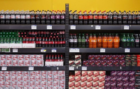 Sodas are displayed at a Walmart store in Secaucus, New Jersey, November 11, 2013.