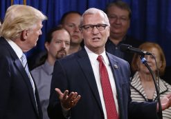 FILE - In this May 26, 2016 file photo, Rep., Kevin Cramer, R-ND, right, talks about being one of the first to endorse Republican presidential candidate Donald Trump, as Trump meets with some of the 22 delegates from North Dakota to the Republican National Convention in Bismarck, N.D. (Photo: AP)