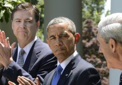 Former President Barack Obama, center at the White House with the then-incoming FBI director James Comey, left, applaud outgoing FBI Director Robert Mueller, right, Mr. Comey's mentor and personal friend. (Photo: AP)