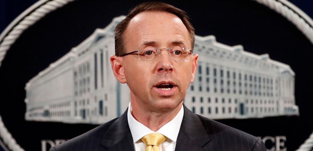 Deputy Attorney General Rod Rosenstein announces the indictment of 13 Russian nationals for election meddling among other crimes on February 16, 2018. Mr. Rosenstein noted there was "no allegation in the indictment that the charged conduct altered the outcome of the 2016 election.