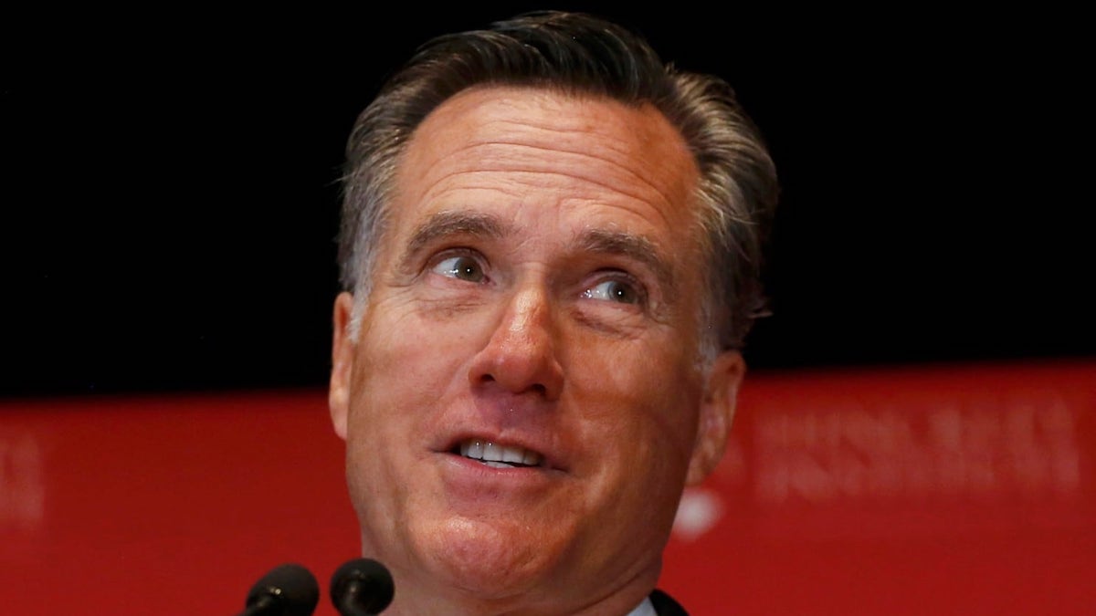 Former Massachusetts Republican Governor Mitt Romney speaks critically about the then-Republican frontrunner Donald Trump at the Hinckley Institute of Politics at the University of Utah in Salt Lake City, Utah, March 3, 2015. (Photo: Reuters)