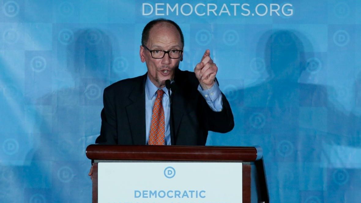 Tom Perez addresses the DNC audience in Atlanta, Ga., February 25, 2017.