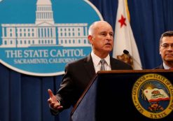 Democratic Governor Jerry Brown, left, and Democratic Attorney General Xavier Becerra, right, respond to a lawsuit filed against the state of California by the U.S. Department of Justice (DOJ) for refusing to comply with the federal government in enforcing immigration law.
