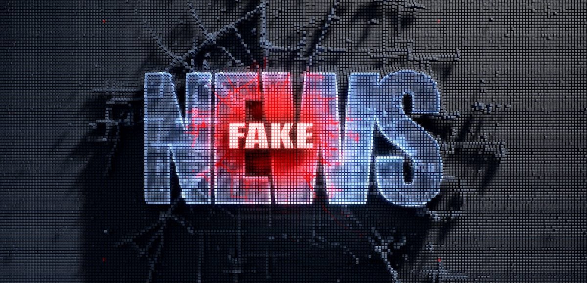 Fake News Graphic: A microscopic closeup concept of small cubes in a random layout that build up to form the word news and a fake inset -3D render. (Photo: People's Pundit Daily/PPD/Alswart)