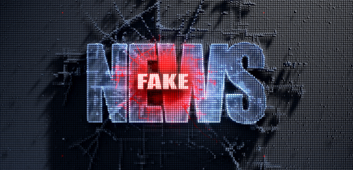 Fake News Graphic: A microscopic closeup concept of small cubes in a random layout that build up to form the word news and a fake inset -3D render. (Photo: People's Pundit Daily/PPD/Alswart)