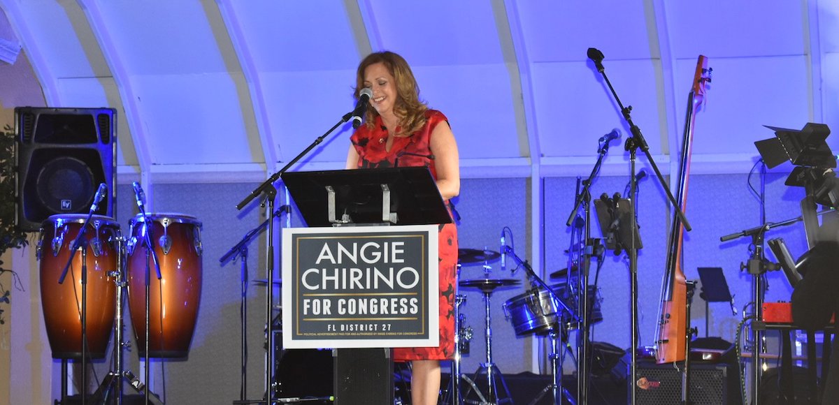 Angie Chirino, a Republican candidate for Florida's 27th Congressional District, laughs during a speech at Big Five Club in Miami on Saturday, April 7, 2018. (Photo: Laura Baris/People's Pundit Daily/PPD)
