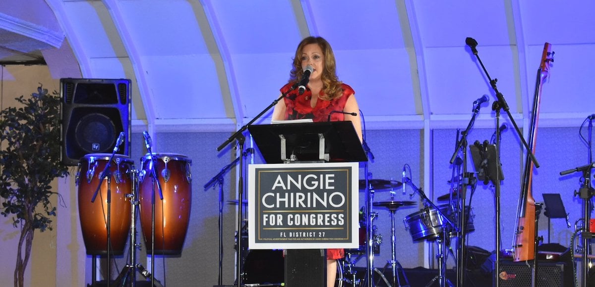 Angie Chirino, a Republican candidate for Florida's 27th Congressional District, delivers a speech to supporters at Big Five Club in Miami on Saturday, April 7, 2018. (Photo: Laura Baris/People's Pundit Daily/PPD)