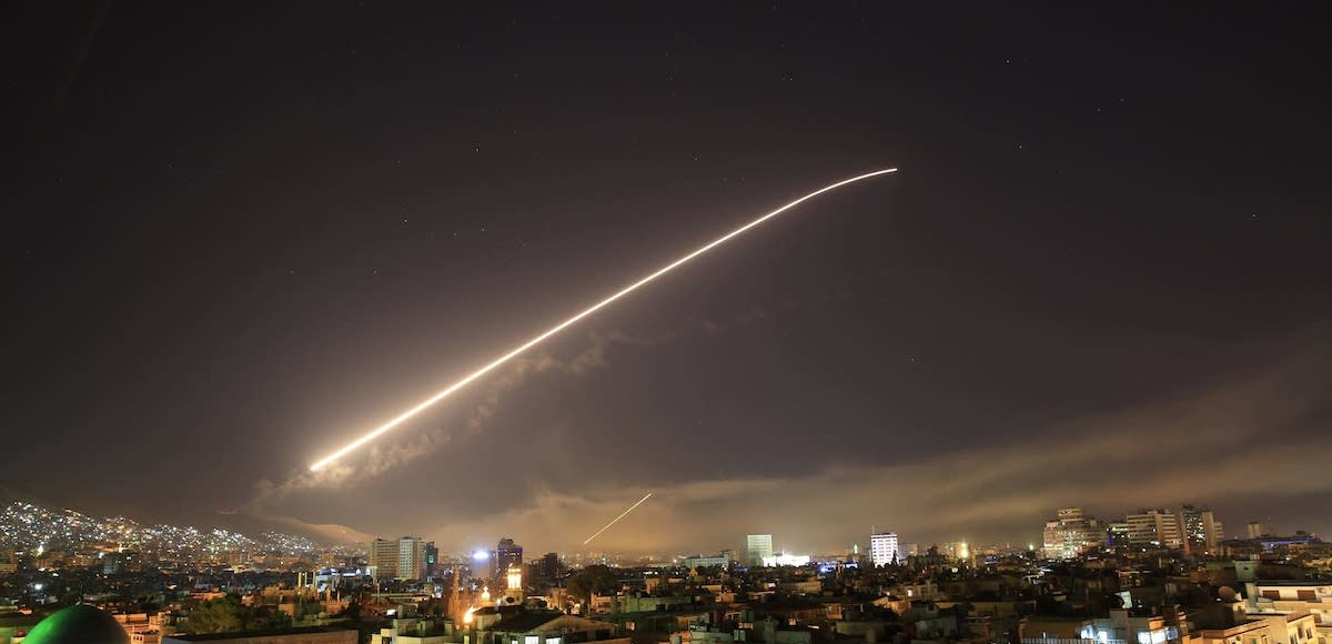 Damascus sky lights up with service to air missile fire as the U.S. launches an attack on Syria targeting different parts of the Syrian capital Damascus, Syria, early Saturday, April 14, 2018. (Photo: AP)