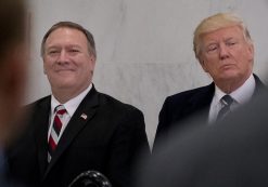 Mike Pompeo, first the Director of the Central Intelligence Agency (CIA) before State Department nominee, left, with President Donald J. Trump, right. (Photo: AP)