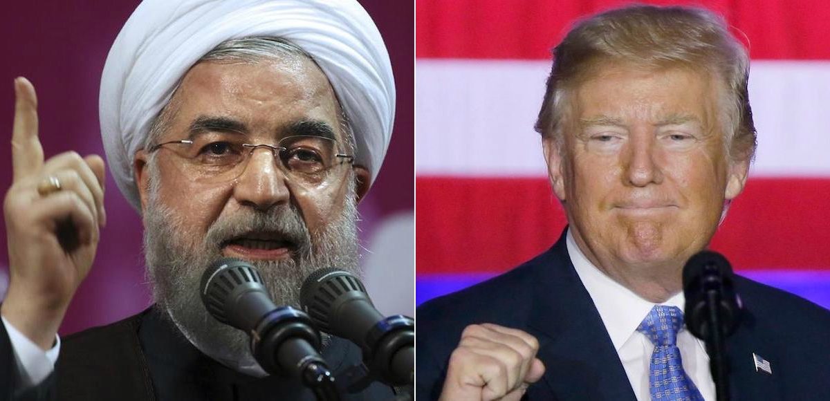 U.S. President Donald Trump, left, speaks about tax reform on Wednesday September 27, 2017. Iranian President Hassan Rouhani, right, speaks in a campaign rally for May 19, 2017.