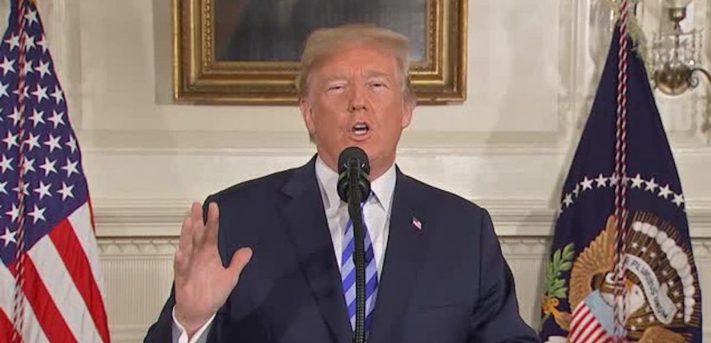 President Donald Trump announces his decision on whether to withdraw the United States (US) from the Iran nuclear deal on Tuesday, May 8, 2018. (Photo: People's Pundit Daily/PPD)