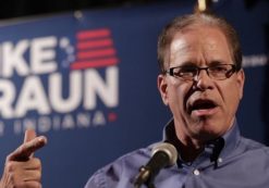 Mike Braun thanks supporters after winning the republican primary in Whitestown, Ind., Tuesday, May 8, 2018. Braun faced Todd Rokita and Luke Messer in the Republican primary race. Braun advances to a November matchup with Democrat Joe Donnelly, who is considered one of the Senate's most vulnerable incumbents. (Photo: AP)