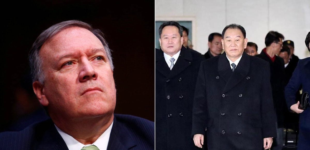 U.S. Secretary of State Mike Pompeo, left, also the former Director of CIA, and Kim Yong Chol, right center, North Korea's infamous spy chief and vice chairman of the ruling Workers’ Party. (Photos: Reuters)
