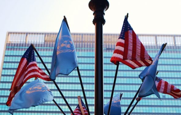 American flags outside the United Nations (UN) in New York City. (Photo: ADobeStock/Chhobi)