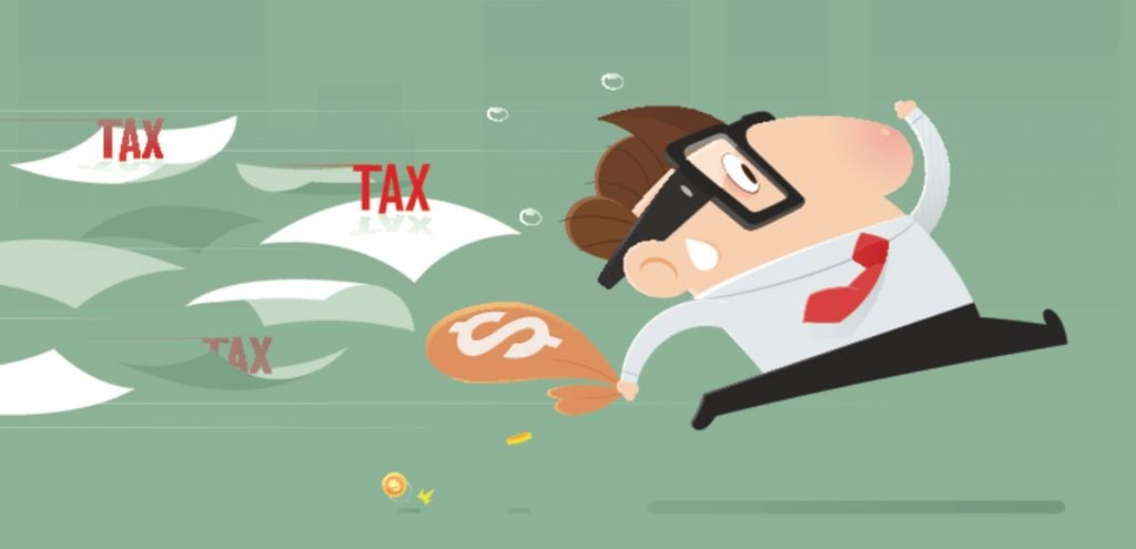 Cartoon businessman running away to avoid paying taxes. (Photo: AdobeStock/PPD/Adiano)