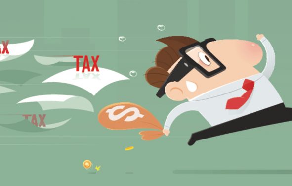 Cartoon businessman running away to avoid paying taxes. (Photo: AdobeStock/PPD/Adiano)