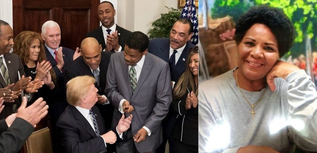 President Donald J. Trump, left, hands a pen to Isaac Newton Farris Jr., a nephew of slain Civil Rights leader Dr. Martin Luther King, Jr., after signing a proclamation in honor of Martin Luther King, Jr., Day. Alice Marie Johnson, right. (Photos: White House/CAN-DO Clemency Project)