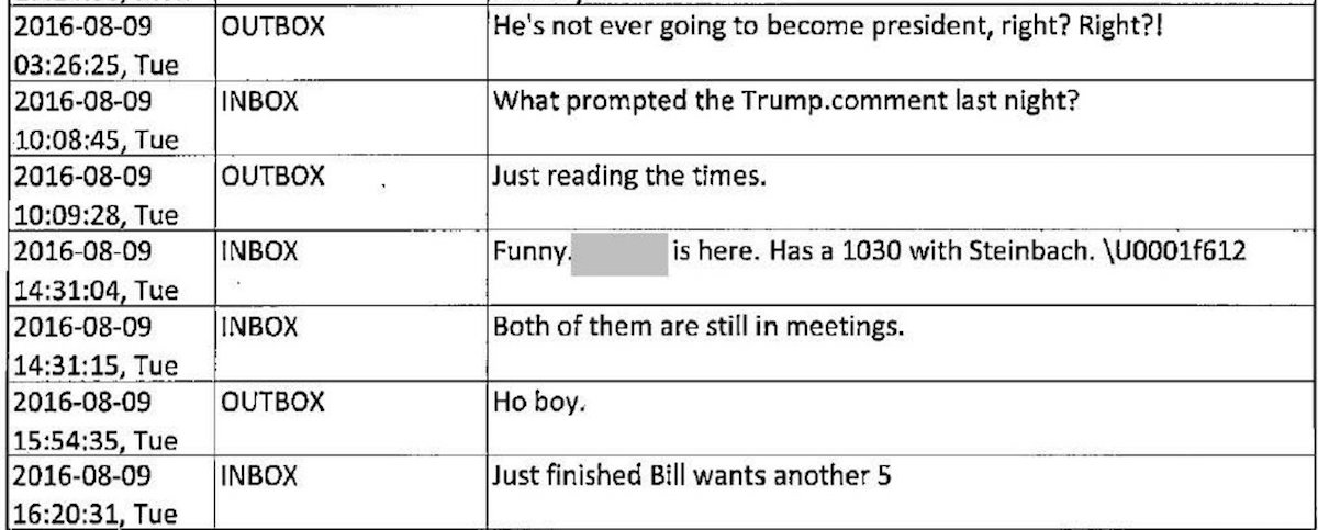 Screenshot of FBI officials Strzok-Page text messages.