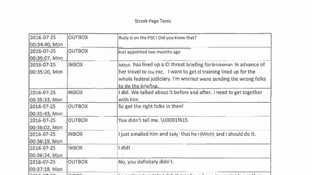 Screenshot of FBI officials Strzok-Page text messages.